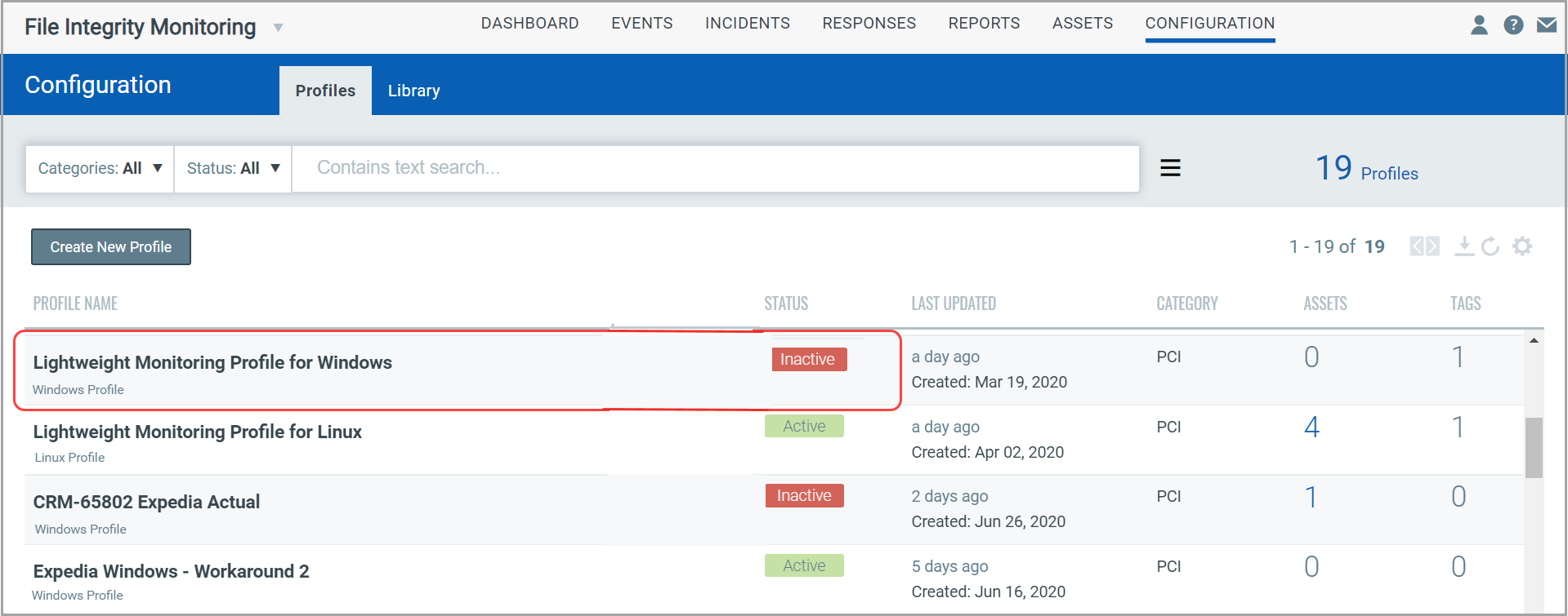 Import profile inactive state